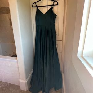 NWOT SATIN GREEN OCCASION DRESS W SLIT AND POCKETS